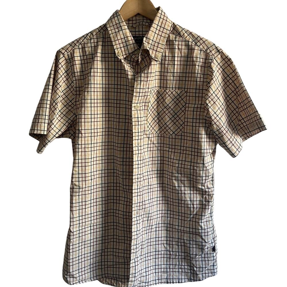 United by blue short sleeve button up white with blue, yellow, red size small